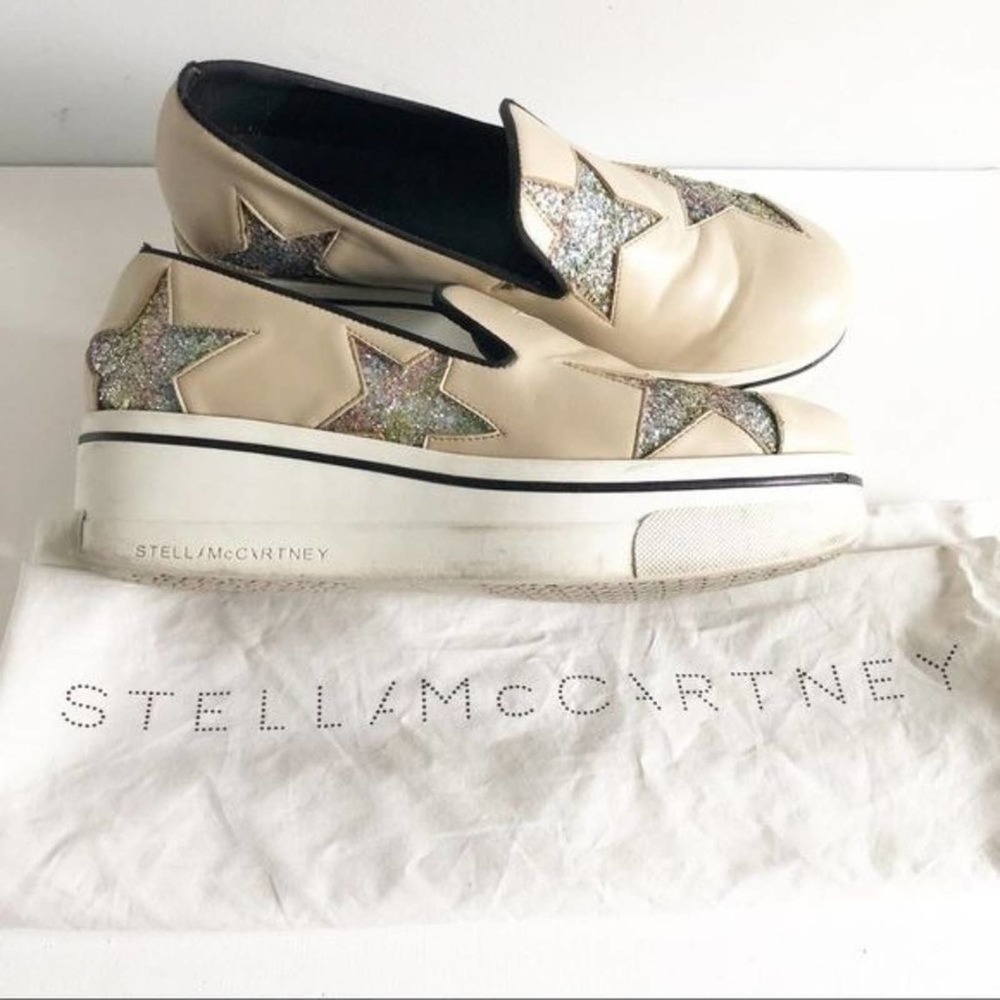 Stella McCartney Beige Binx Colorful Star Platform Slip on Loafers Size 9